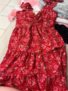 We The Free Red Floral Mini Dress with Pink Flowers